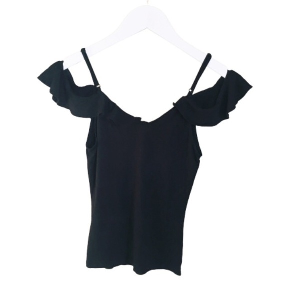 GARAGE Flounce Trim Cold Shoulder Camisole Strap Top Black Size XS - Picture 6 of 10